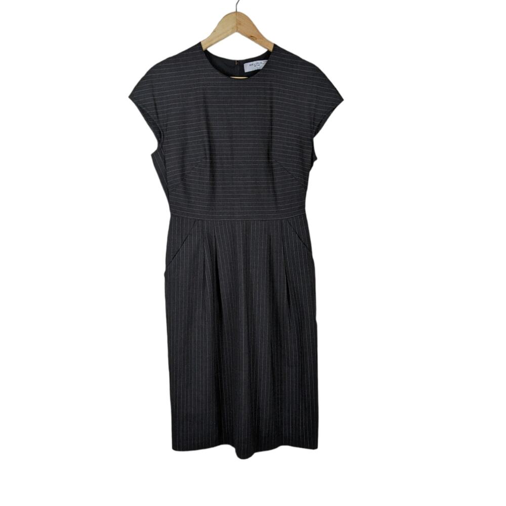 MM. Lafleur Masha Dress 4 Dark Gray Pinstripe Crew Neck Cap Sleeve Fitted Mini